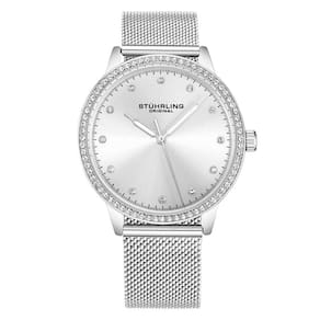 Relgio de pulso Dorset 3904 de 38 mm, elegante e moderno, com mostrador prateado e pulseira de ao inoxidvel prateado com fivela dobrvel.