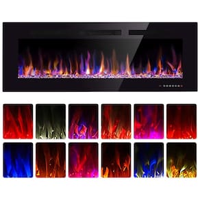 Lareira Elétrica de Embutir A45x152L cm com Controle de Temperatura, Chamas Multicoloridas, Temporizador e Controle Remoto, 110V 1500W,