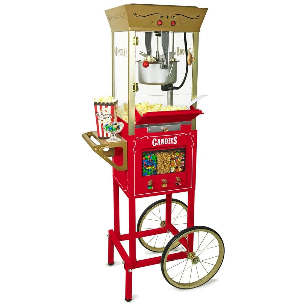 Pipoqueira Elétrica Profissional Vintage com Capacidade para 7L, Distribuidor de Doces Três Compartimentos, Inclui Colheres Medidoras e
