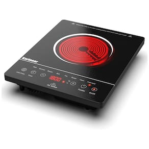 Cooktop Elétrico de Infravermelho Portátil com Trava de Segurança para Crianças, Temporizador e Indicador de Calor Residual, 110V 1800W,