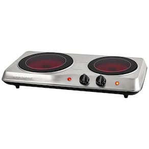 Cooktop Elétrico de Infravermelho Portátil de Vidro Cerâmico com Queimador Duplo,  Ajuste de Temperatura em 5 Níveis e Fácil de Limpar,
