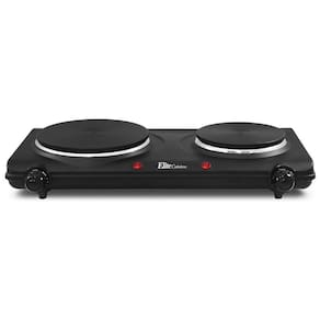 Cooktop Elétrico Portátil com Queimador Duplo de Ferro Fundido, Controles de Temperatura e Luzes Indicadoras de Energia, 110V 1500W, Elite