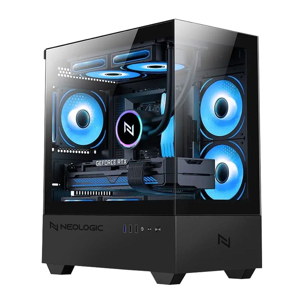 Gabinete Gamer Neologic Aquario Apex Black, Mid-Tower Matx, Lateral E Frontal De Vidro, Preto, 3 Fans Rgb - Nl-Apex