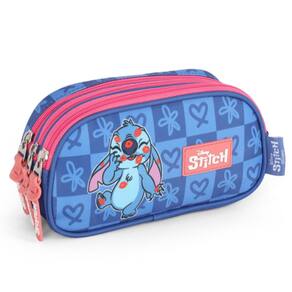 Estojo 3 Repartições Juvenil Stitch Azul Disney Escolar
