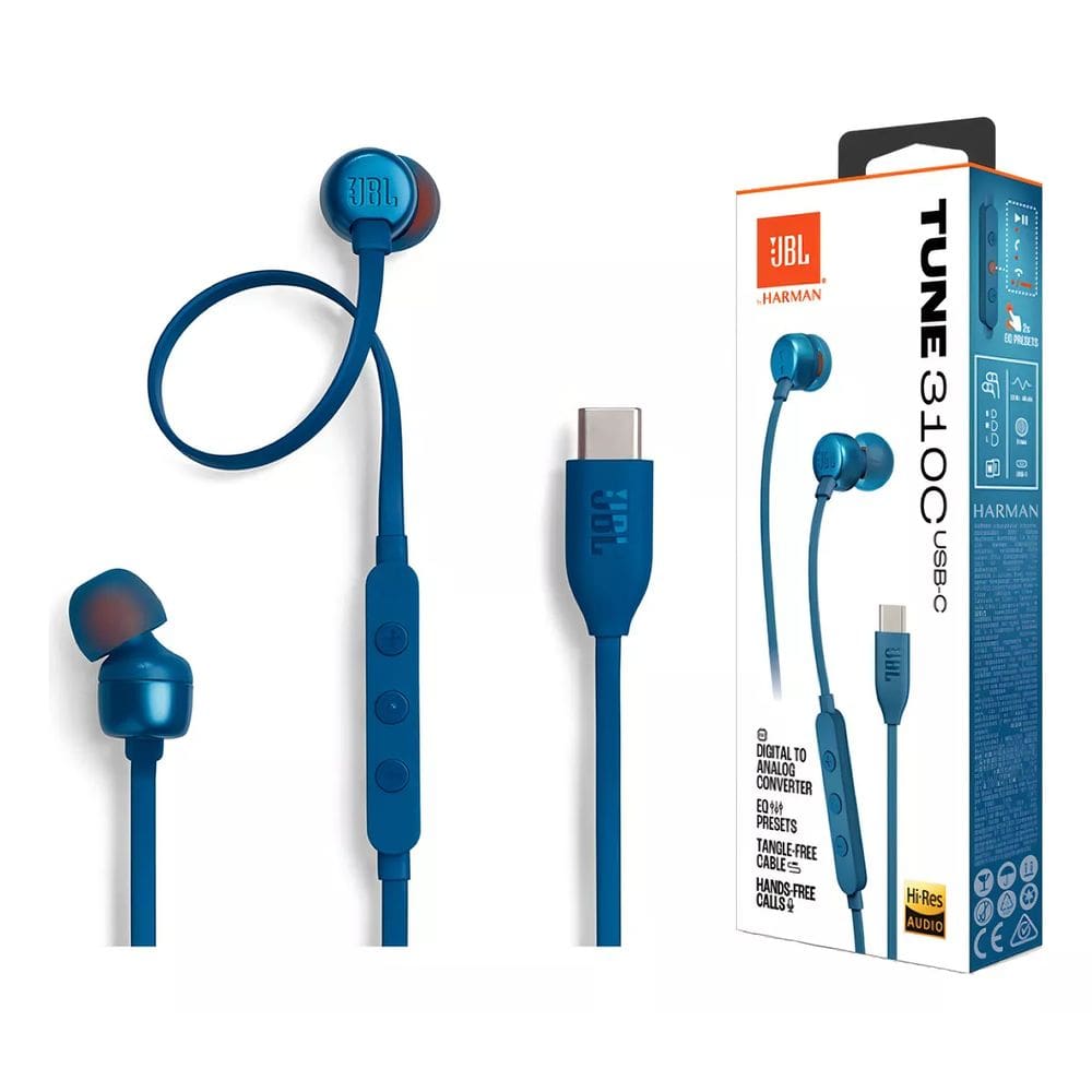 Fone De Ouvido JBL Com Fio Tune 310c Usb-c Jbl Azul