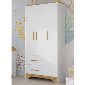 Guarda Roupa Infantil 3 Portas 2 Gavetas MDF Popy Retro Peroba