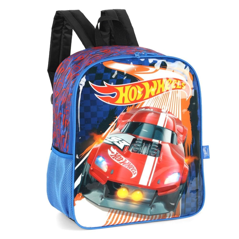 Mochila De Costas Escolar Carros Corrida Azul