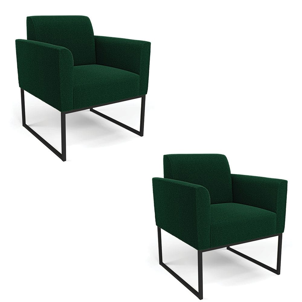 Poltrona Sala Estar Industrial Preto Kit 2 Marisa Bouclê Verde D03 - D`Rossi