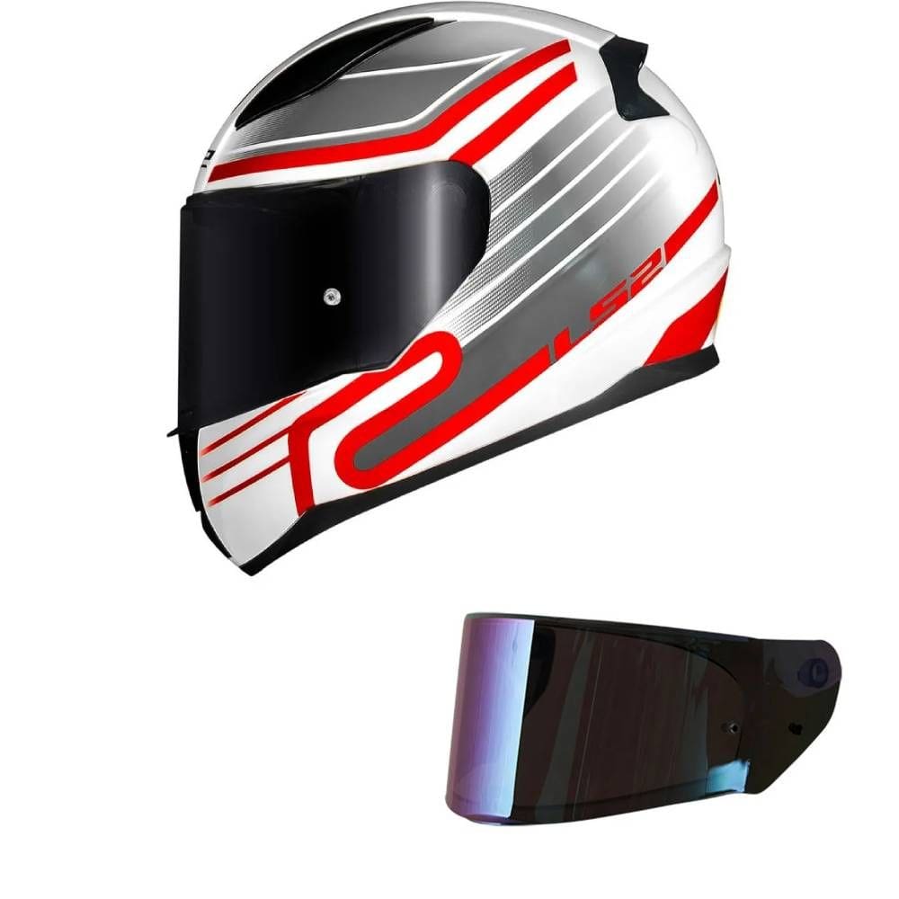 Capacete LS2 FF353 Rapid Circuit Branco e Vermelho Mais Viseira Camaleão