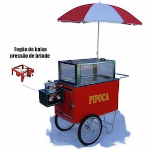 Carrinho de pipoca doce e salgada rodas aro 20 + guarda sol Mod 4290