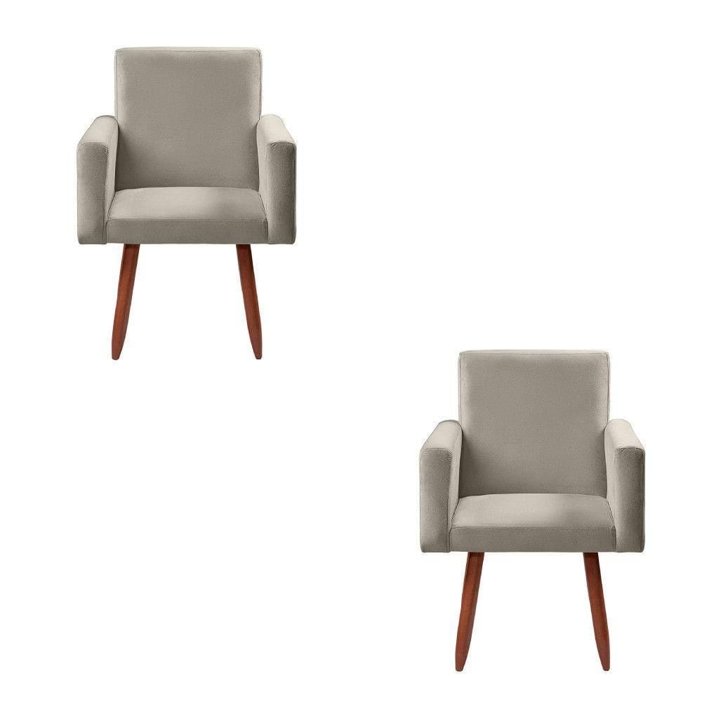 Kit 2 Poltronas Decorativas Cadeiras Nina Veludo Chocolate Marfim