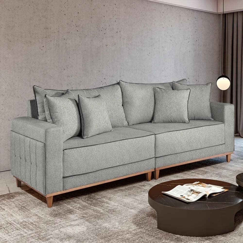Sofá Montes Claros Living 2,16cm Tecido Boucle Cinza