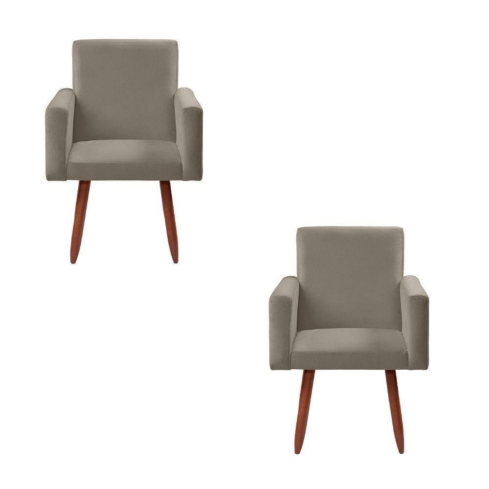 Kit 2 Poltronas Decorativas Cadeiras Nina Veludo Chocolate Castor