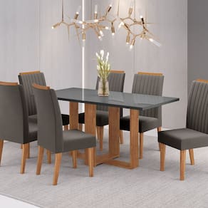 Conjunto Mesa de Jantar Retangular Viel 160x80cm sem Vidro e 6 Cadeiras Mel/Cinza/Grafite