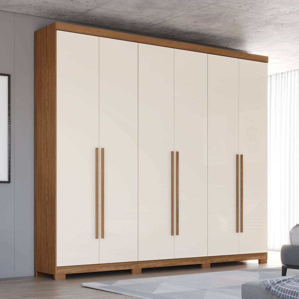 Guarda Roupa Casal Pétrus 100% Mdf 6 Portas 4 Gavetas com Pés em Abs Marrom/Off White