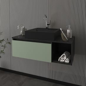 Gabinete Suspenso para Banheiro 80cm 1 Porta Basculante 1 Nicho Mármore Lunar/Verde Mar
