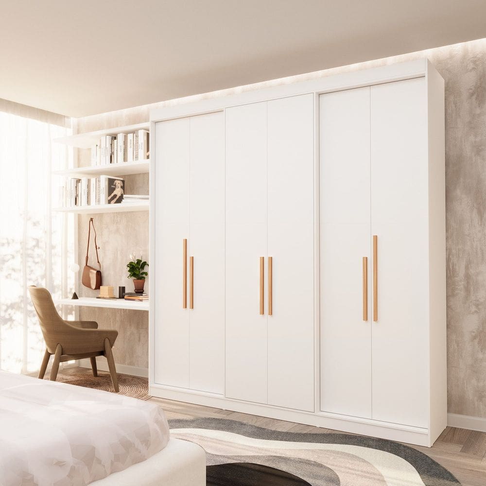 Guarda Roupa Casal 6 Portas Lugano Mdf Branco Artico