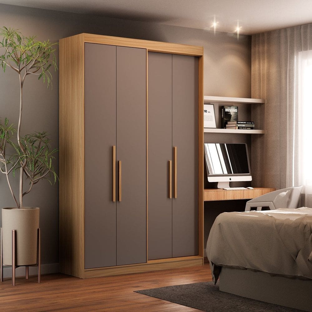 Guarda Roupa Solteiro 4 Portas Manila Cedro / Cinza