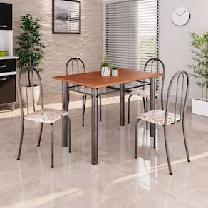 Conjunto de Mesa Tubular 100x60cm Tampo em Mdf com 4 Cadeiras Bege / Prata