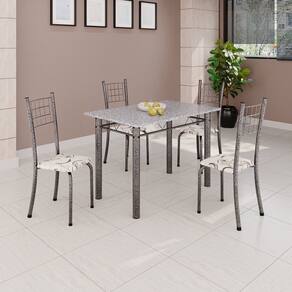Conjunto de Mesa Tubular 100x60cm Tampo com 4 Cadeiras Dany Prata