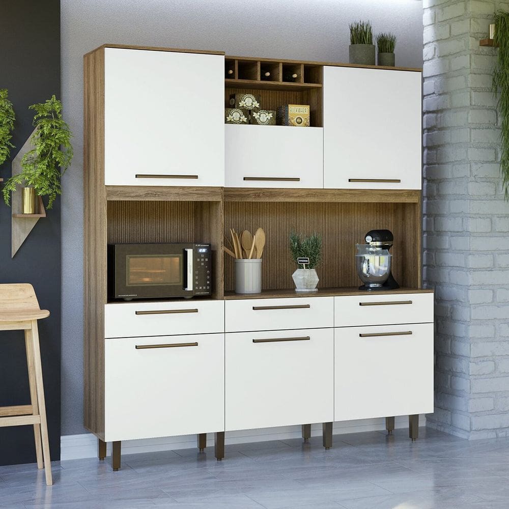 Cozinha Compacta 6 Portas 3 Gavetas Nicho Cinamomo/Off-White