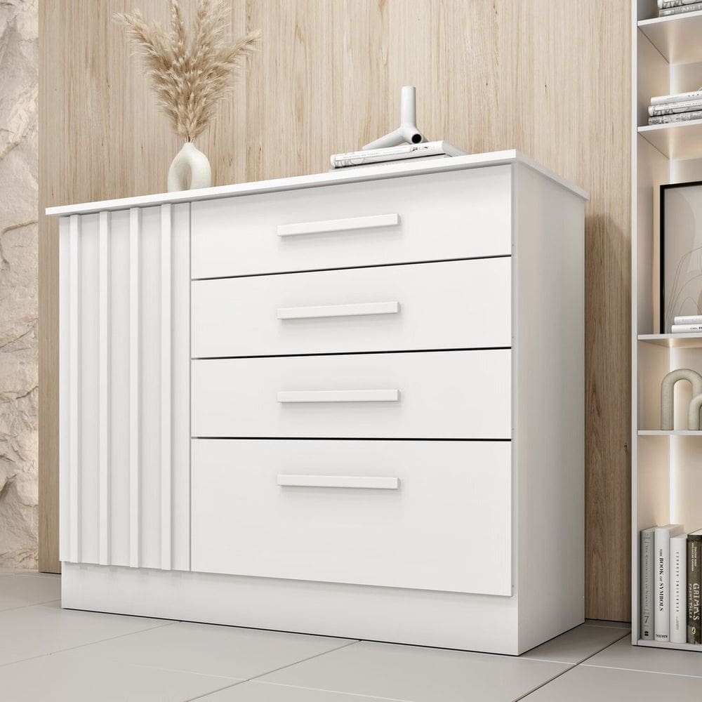 Cômoda 4 Gavetas 104cm Ripada Nova York Neve/Neve