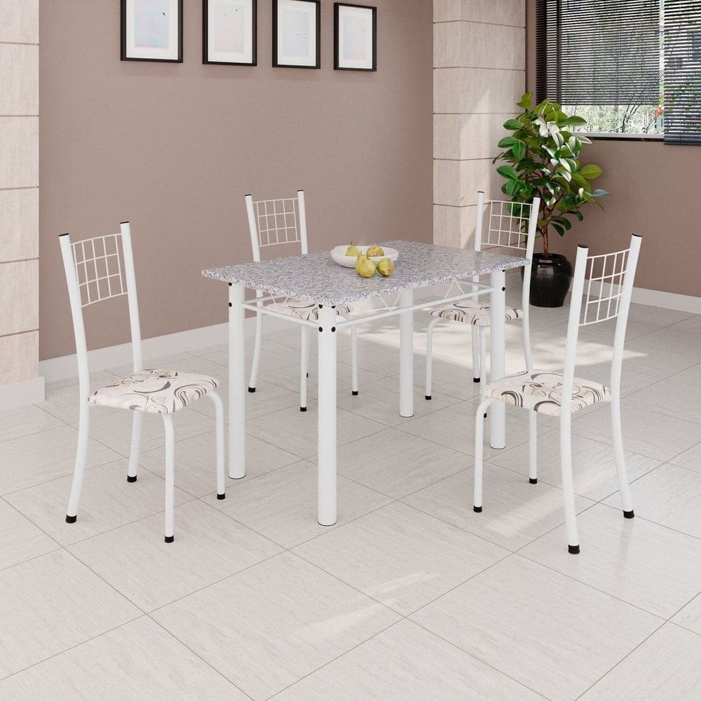 Conjunto de Mesa Tubular 100x60cm Tampo com 4 Cadeiras Dany Arabesco/ Branco