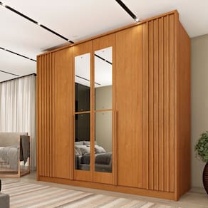 Guarda Roupa 6 Portas Ripado 244cm Nova York Flex com Espelho Espresso Cinamomo/Cinamomo