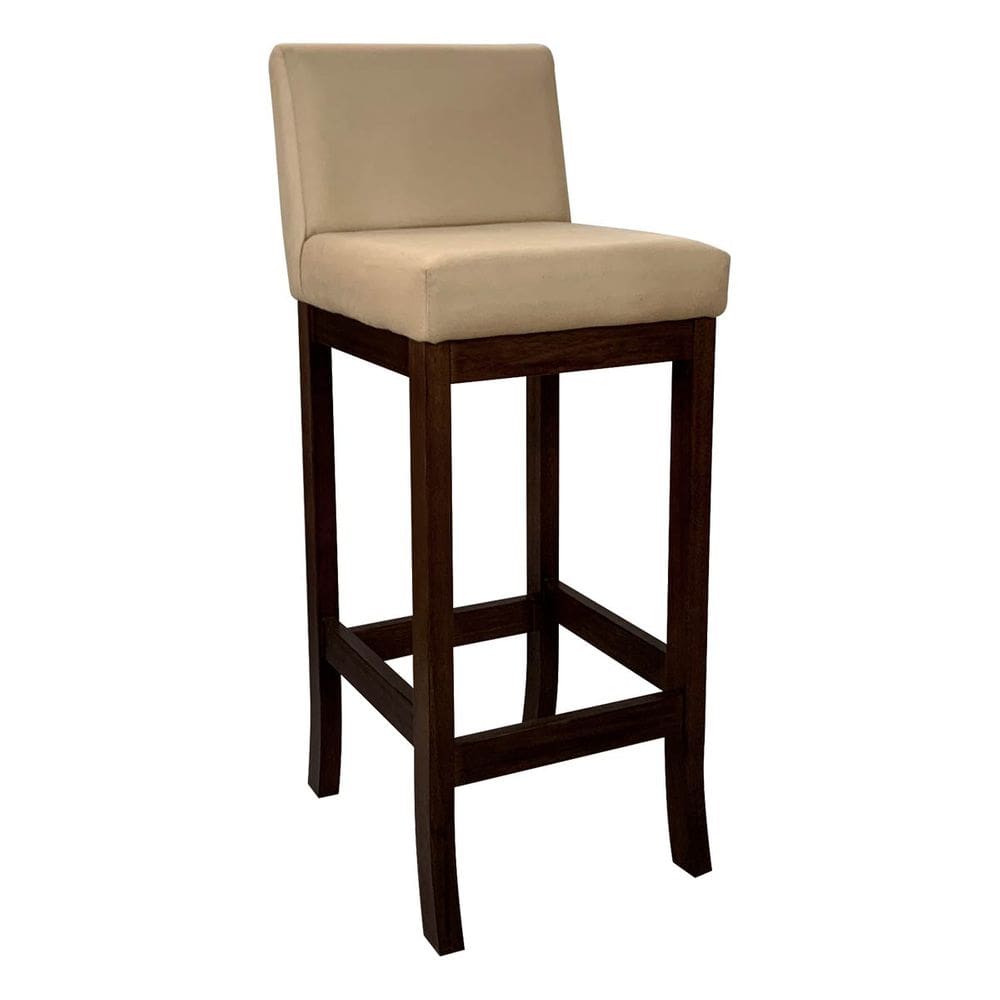Banqueta Média Estofada em Madeira Maciça Capuccino Melody Suede Bege