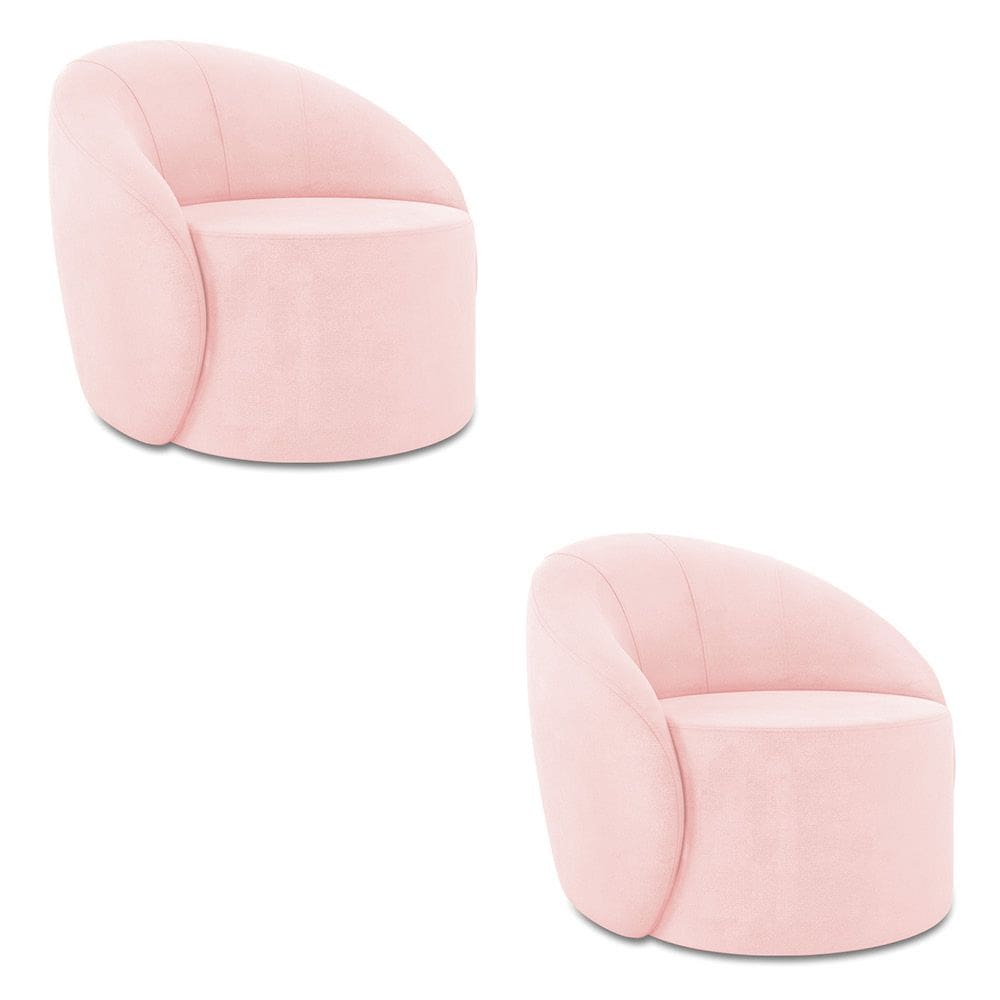 Poltrona Decorativa Orgânica Kit 2 Lua Suede Rosa Bebê D03 - D`Rossi