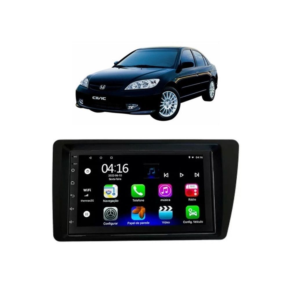 Kit Multimídia Civic 2001 / 2006 Android 7 Pol Carplay 2/32GB - 701K FirstOption