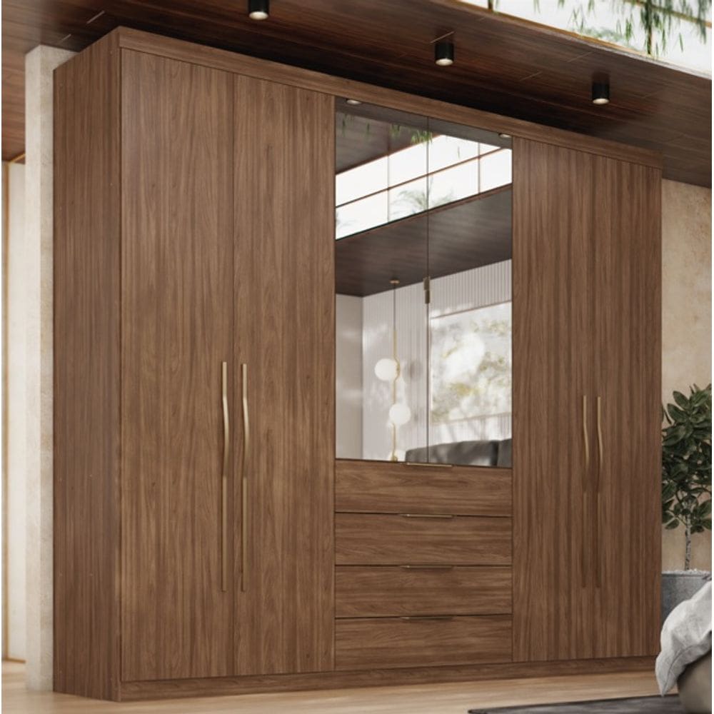 Guarda Roupa Casal 6 portas  4 Gavetas Casal Giardino Nogueira Touch
