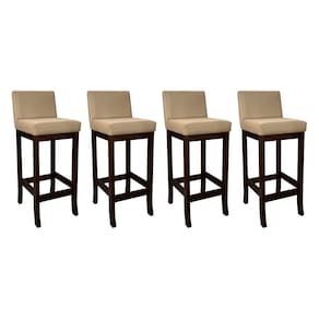 Kit 4 Banquetas Alta Estofada em Madeira Maciça Capuccino Melody Suede Bege