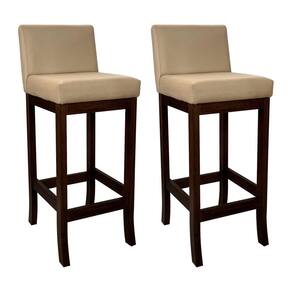 Kit 2 Banquetas Alta Estofada em Madeira Maciça Capuccino Melody Suede Bege