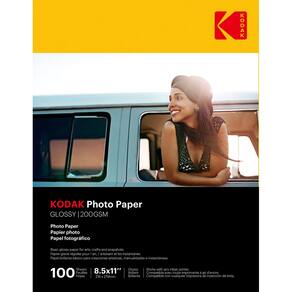 Papel fotográfico Kodak 200GSM Glossy 8,5x11 100 folhas/pacote