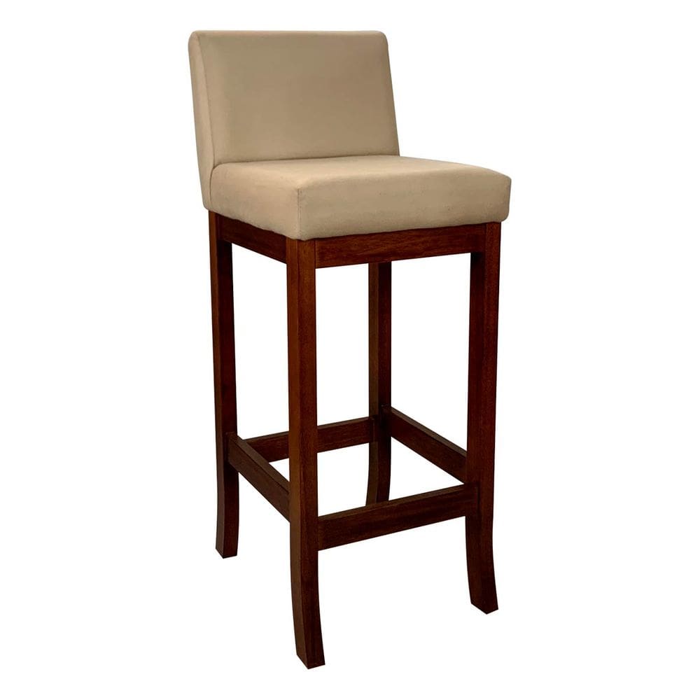 Banqueta Alta Estofada em Madeira Maciça Castanho Melody Suede Bege