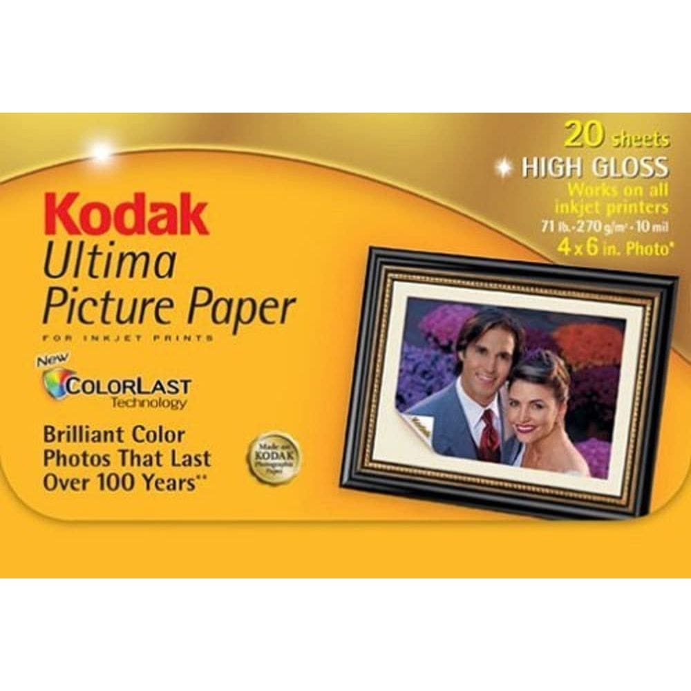 Papel fotográfico Kodak Ultima High Gloss 4x6, pacote de 20 folhas