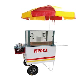 Carrinho de pipoca doce e salgada com abertura lateral e 2 lampiões -MD 4222