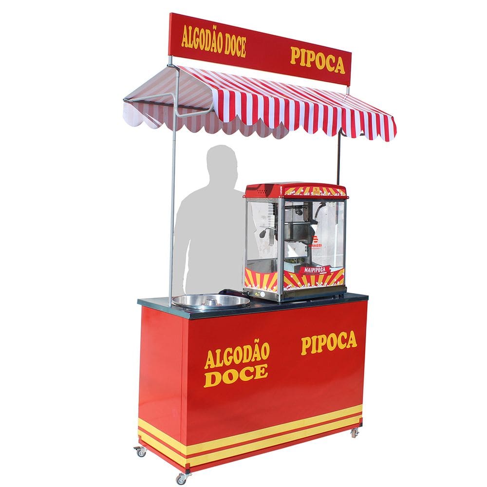 Barraca de pipoca e algodão doce com maquina de pipoca elétrica e maquina algodão doce profissional modelo 3026