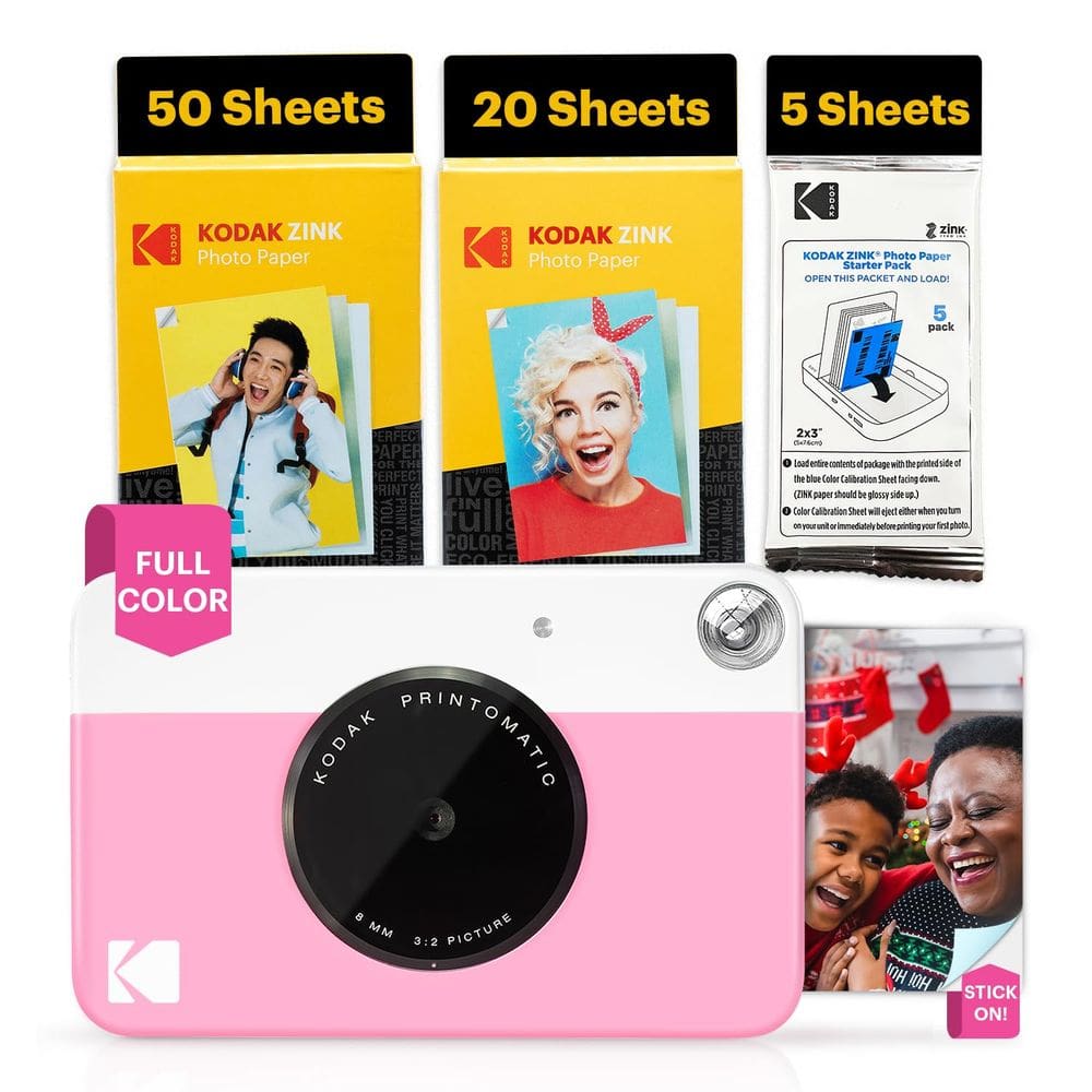 Câmera digital KODAK Printomatic 5MP com pacote de 75 folhas - rosa
