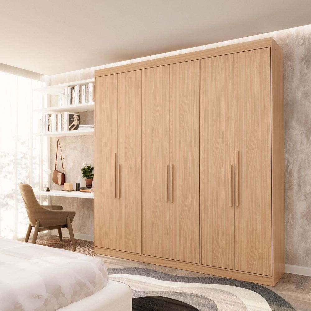 Guarda Roupa Casal 6 Portas Lugano Mdf Cedro