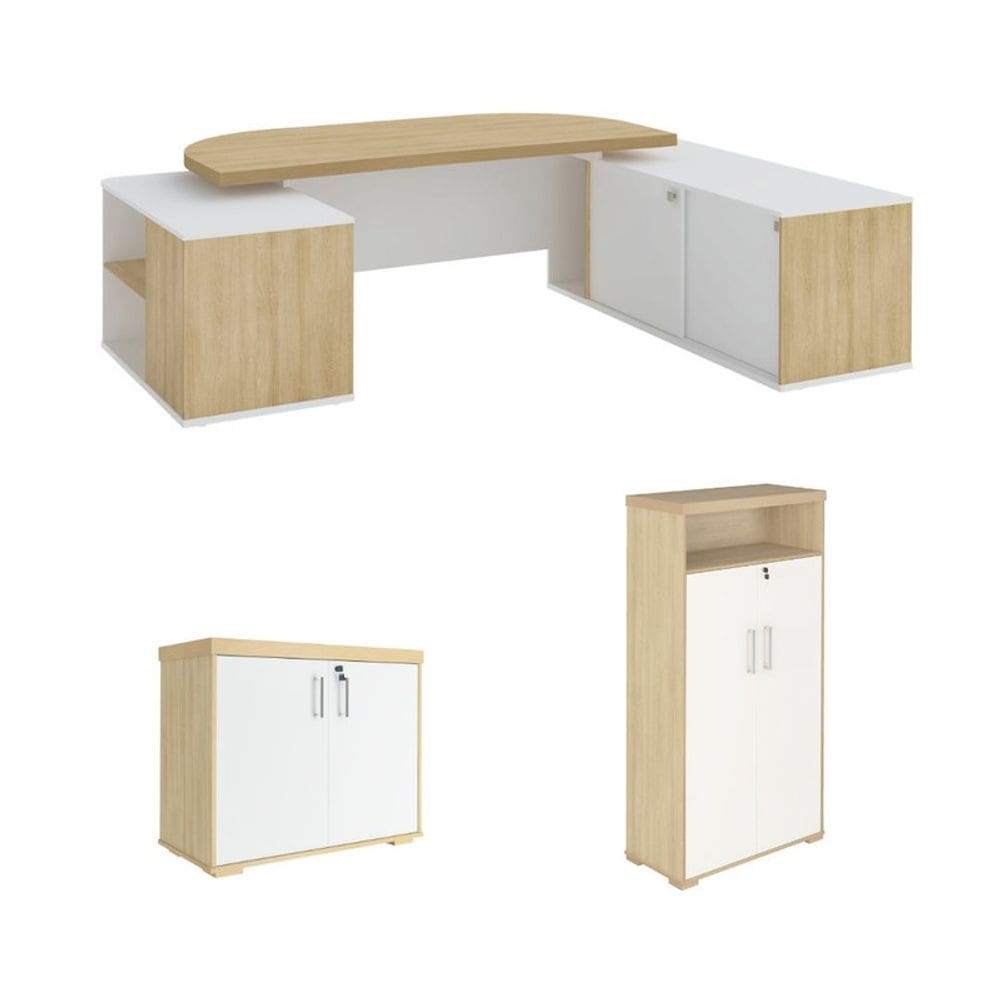 Conjunto Escritório Completo: Mesa + Armário + Balcão