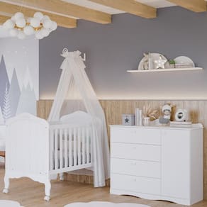 Quarto de Bebê Completo Berço Americano Provençal 2 em 1 Cômoda 4 Gavetas 1 Porta Provençal 100% MDF