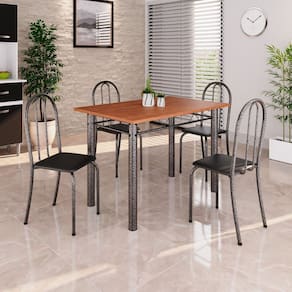 Conjunto de Mesa Tubular 100x60cm Tampo em Mdf com 4 Cadeiras Preto / Prata