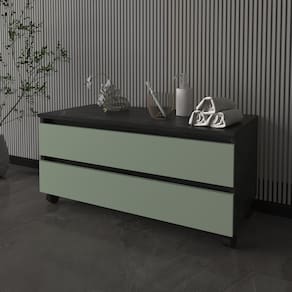 Balcão Gabinete para Banheiro 80cm com Rodízio e 2 Gavetas Bn3603 Mármore Lunar/Verde Mar