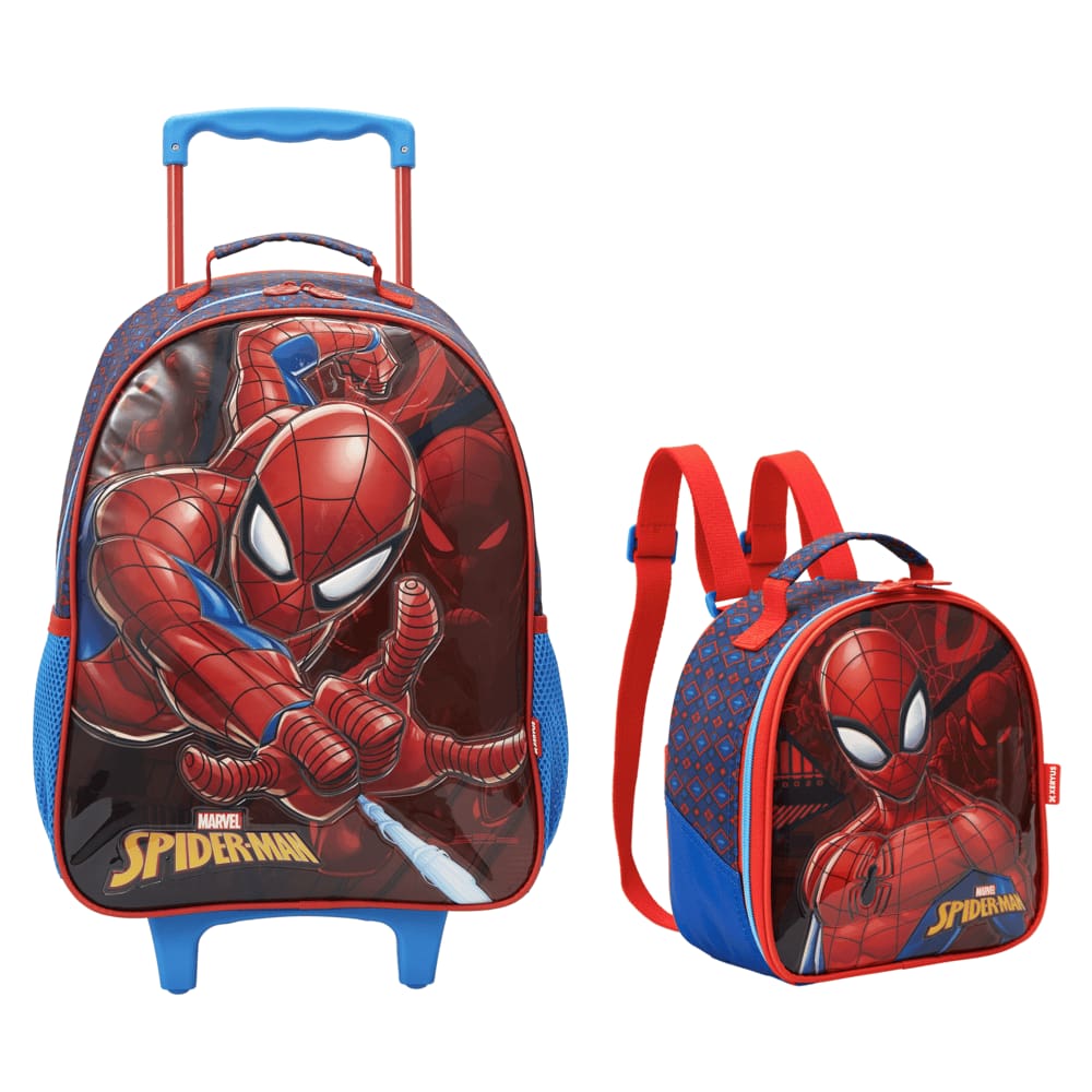 Kit Mochila Rodinha Homem Aranha Lancheira Escolar 13330