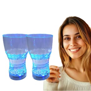 Kit 2 Copos Acrílico Luz Led 3 Posições de Pisca 300 ml - Show Festa Balada Casamento Carnaval Bar Decoração