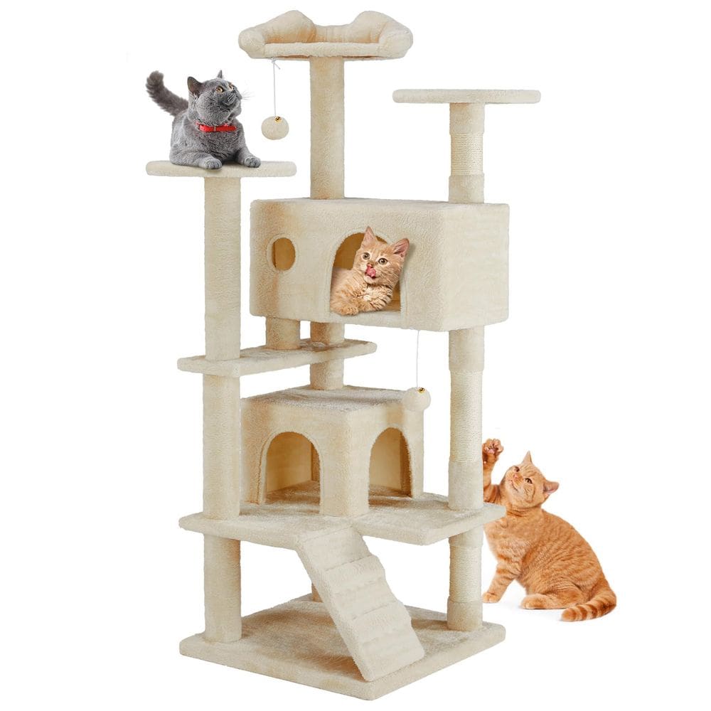 Torre Cat Tree Aidoly de 137 cm para gatos de interior com arranhador