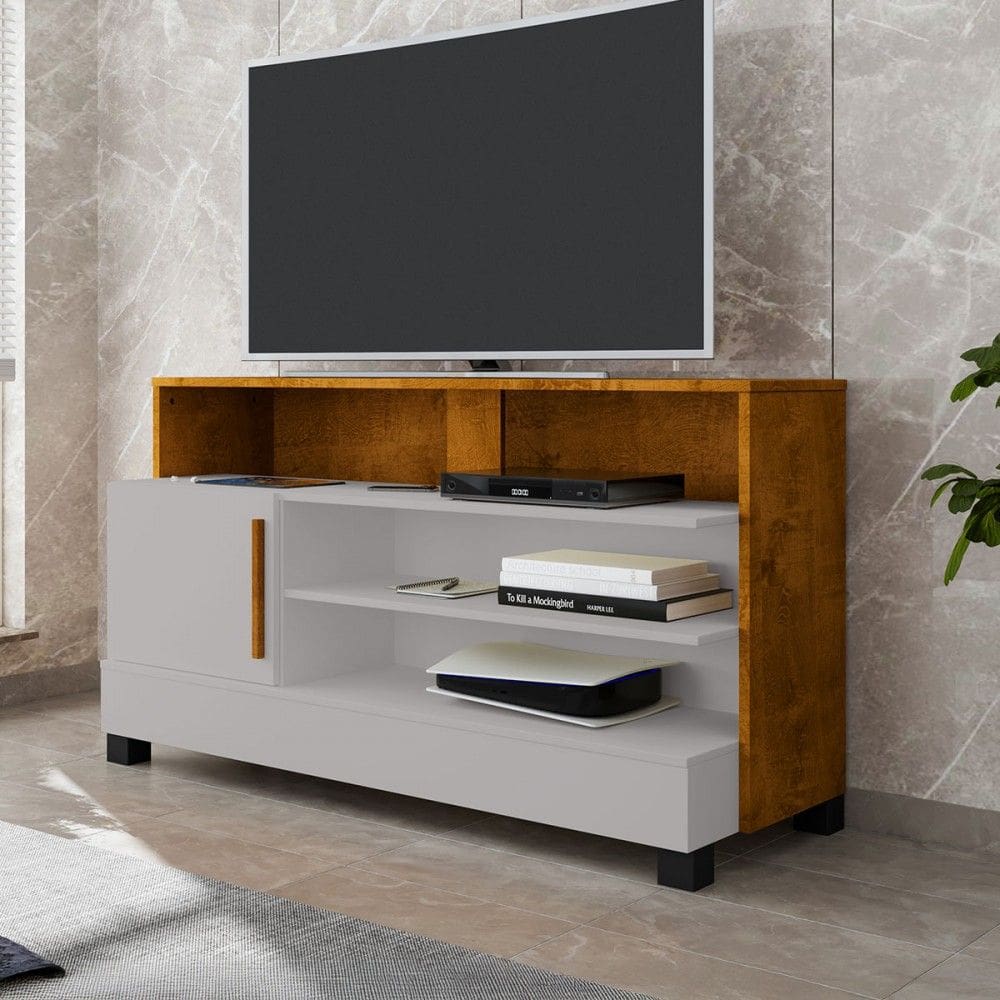 Rack para TV Até 48 Polegadas Pipa 1 Porta Off White/Naturallle - Móveis Bechara