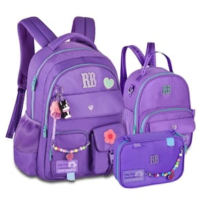 Kit Mochila Rebecca Bonbon Color Pop Miçangas + Lancheira e Estojo Roxo